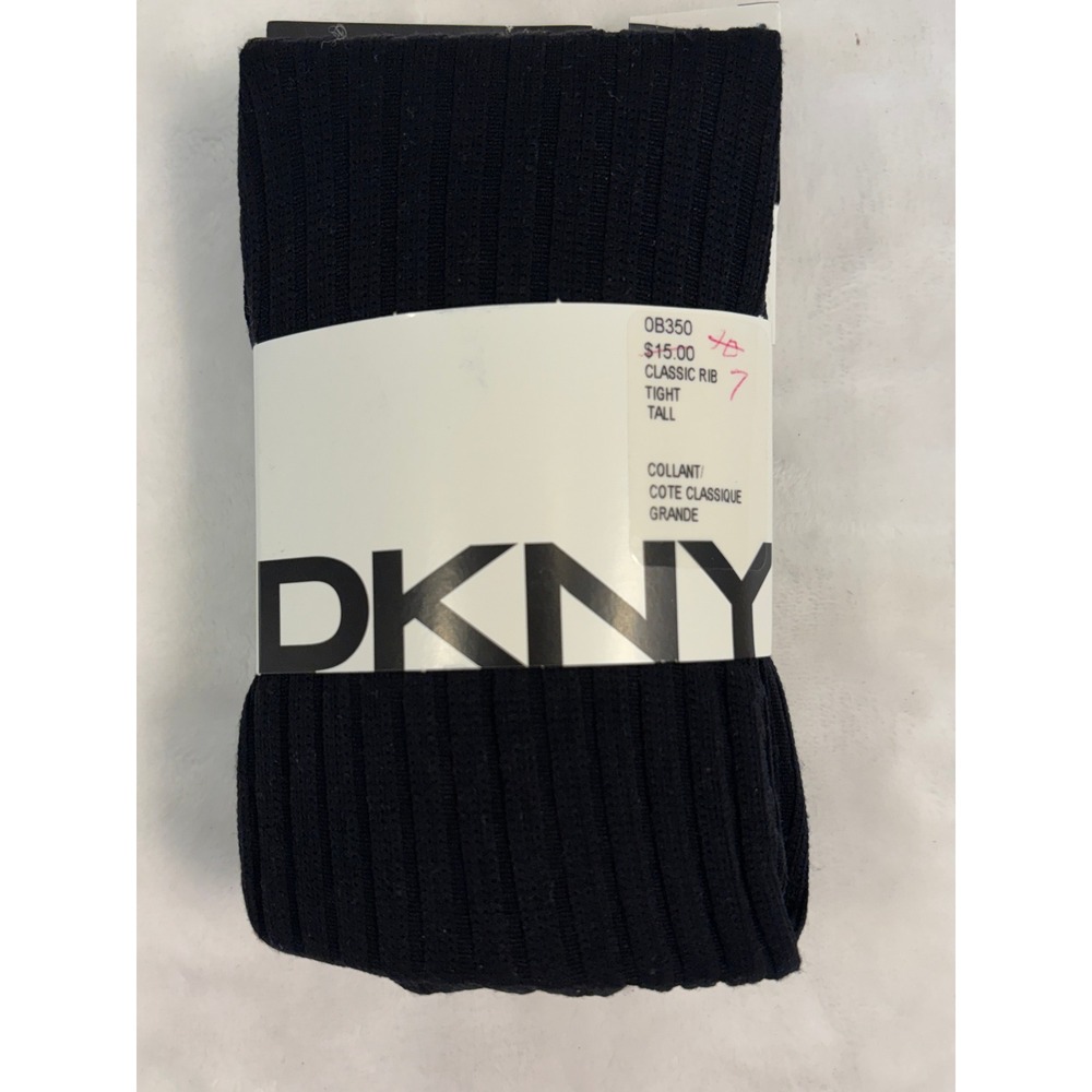DKNY Classic Rib Tights‎ Black Tall Size OB350 Ribbed Hosiery Womens New